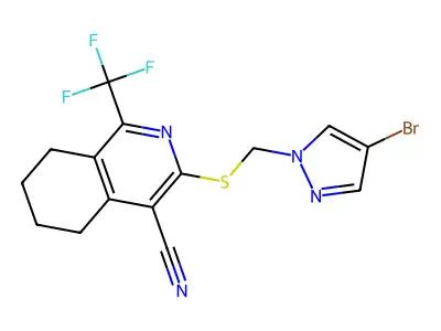 3-[[(4-Bromo-1H-pyrazol-1-yl)methyl]thio]-5,6,7,8-tetrahydro-1-(trifluoromethyl)-4-isoquinolinecarbonitrile structure