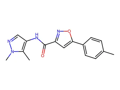 N-(1,5-dimethylpyrazol-4-yl)-5-(4-methylphenyl)-1,2-oxazole-3-carboxamide structure