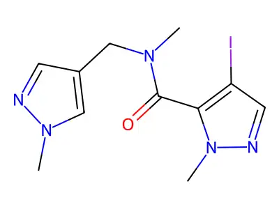 4-iodo-N,2-dimethyl-N-[(1-methylpyrazol-4-yl)methyl]pyrazole-3-carboxamide structure