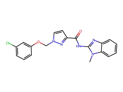 1-[(3-chlorophenoxy)methyl]-N-(1-methylbenzimidazol-2-yl)pyrazole-3-carboxamide structure