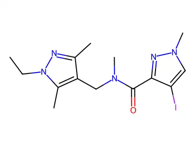 N-[(1-ethyl-3,5-dimethylpyrazol-4-yl)methyl]-4-iodo-N,1-dimethylpyrazole-3-carboxamide structure