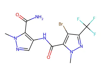 4-bromo-N-(5-carbamoyl-1-methylpyrazol-4-yl)-2-methyl-5-(trifluoromethyl)pyrazole-3-carboxamide structure