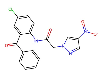 N-(2-benzoyl-4-chlorophenyl)-2-{4-nitro-1H-pyrazol-1-yl}acetamide structure