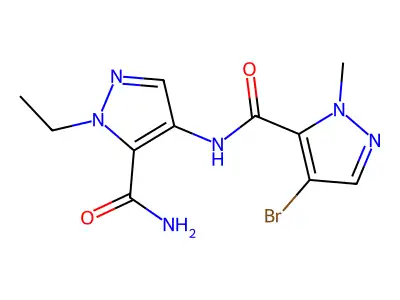 4-[(4-Bromo-2-methylpyrazole-3-carbonyl)amino]-2-ethylpyrazole-3-carboxamide structure