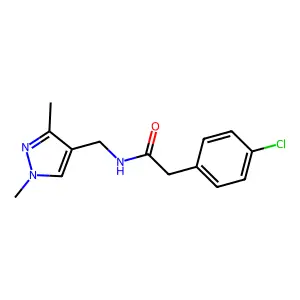 2-(4-chlorophenyl)-N-[(1,3-dimethyl-1H-pyrazol-4-yl)methyl]acetamide structure