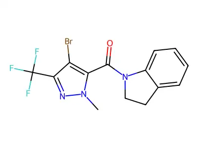 [4-bromo-2-methyl-5-(trifluoromethyl)pyrazol-3-yl]-(2,3-dihydroindol-1-yl)methanone structure