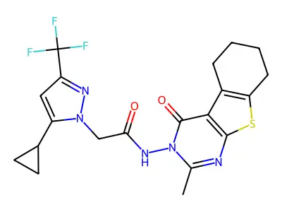 5-Cyclopropyl-N-(5,6,7,8-tetrahydro-2-methyl-4-oxo[1]benzothieno[2,3-d]pyrimidin-3(4H)-yl)-3-(trifluoromethyl)-1H-pyrazole-1-acetamide structure