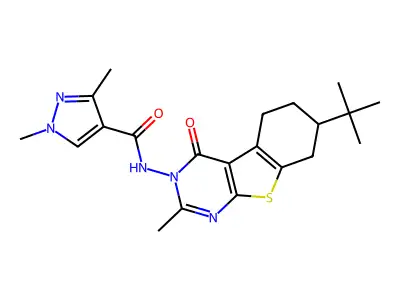 N-(7-tert-butyl-2-methyl-4-oxo-5,6,7,8-tetrahydro-[1]benzothiolo[2,3-d]pyrimidin-3-yl)-1,3-dimethylpyrazole-4-carboxamide structure