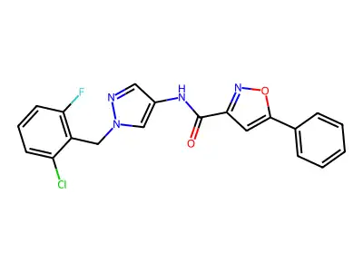 N-[1-[(2-chloro-6-fluorophenyl)methyl]pyrazol-4-yl]-5-phenyl-1,2-oxazole-3-carboxamide structure