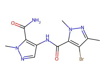 4-bromo-N-(5-carbamoyl-1-methylpyrazol-4-yl)-2,5-dimethylpyrazole-3-carboxamide structure