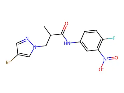 3-(4-bromopyrazol-1-yl)-N-(4-fluoro-3-nitrophenyl)-2-methylpropanamide structure