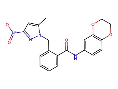 N-(2,3-dihydro-1,4-benzodioxin-6-yl)-2-[(5-methyl-3-nitro-1H-pyrazol-1-yl)methyl]benzamide structure
