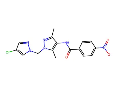 N-[1-[(4-chloropyrazol-1-yl)methyl]-3,5-dimethylpyrazol-4-yl]-4-nitrobenzamide structure