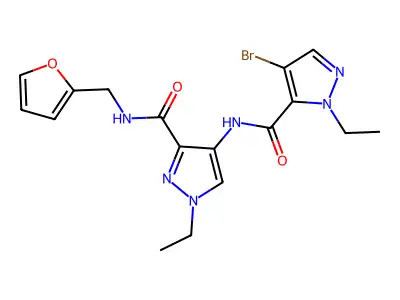 4-[(4-bromo-2-ethylpyrazole-3-carbonyl)amino]-1-ethyl-N-(furan-2-ylmethyl)pyrazole-3-carboxamide structure