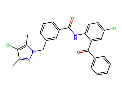 N-(2-benzoyl-4-chlorophenyl)-3-[(4-chloro-3,5-dimethylpyrazol-1-yl)methyl]benzamide structure