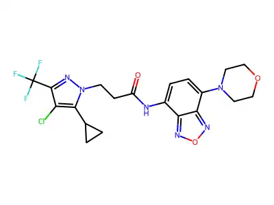 3-[4-chloro-5-cyclopropyl-3-(trifluoromethyl)pyrazol-1-yl]-N-(4-morpholin-4-yl-2,1,3-benzoxadiazol-7-yl)propanamide structure