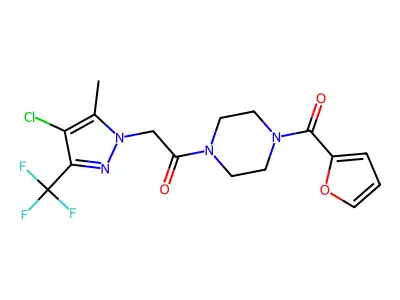2-[4-chloro-5-methyl-3-(trifluoromethyl)pyrazol-1-yl]-1-[4-(furan-2-carbonyl)piperazin-1-yl]ethanone structure