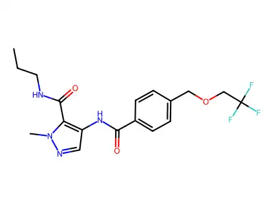 2-methyl-N-propyl-4-[[4-(2,2,2-trifluoroethoxymethyl)benzoyl]amino]pyrazole-3-carboxamide structure