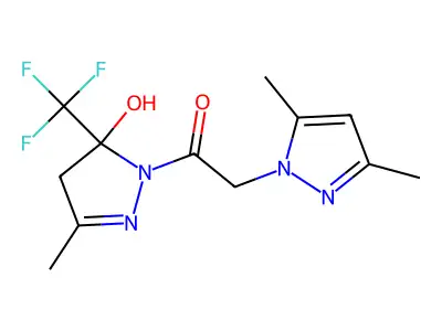 2-(3,5-dimethylpyrazol-1-yl)-1-[5-hydroxy-3-methyl-5-(trifluoromethyl)-4H-pyrazol-1-yl]ethanone structure