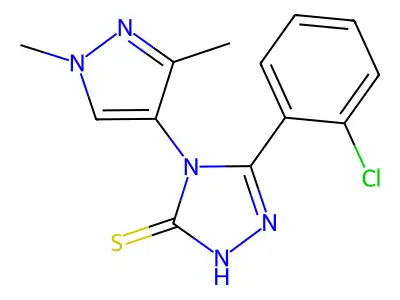 3-(2-chlorophenyl)-4-(1,3-dimethylpyrazol-4-yl)-1H-1,2,4-triazole-5-thione structure
