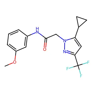 2-[5-cyclopropyl-3-(trifluoromethyl)pyrazol-1-yl]-N-(3-methoxyphenyl)acetamide structure