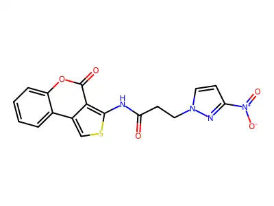 3-(3-nitropyrazol-1-yl)-N-(4-oxothieno[3,4-c]chromen-3-yl)propanamide structure