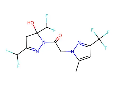 1-[3,5-bis(difluoromethyl)-5-hydroxy-4H-pyrazol-1-yl]-2-[5-methyl-3-(trifluoromethyl)pyrazol-1-yl]ethanone structure