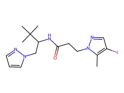 N-(3,3-dimethyl-1-pyrazol-1-ylbutan-2-yl)-3-(4-iodo-5-methylpyrazol-1-yl)propanamide structure