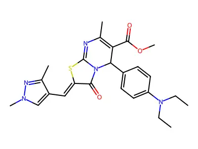 Methyl 5-[4-(diethylamino)phenyl]-2-[(1,3-dimethyl-1H-pyrazol-4-yl)methylene]-2,3-dihydro-7-methyl-3-oxo-5H-thiazolo[3,2-a]pyrimidine-6-carboxylate structure