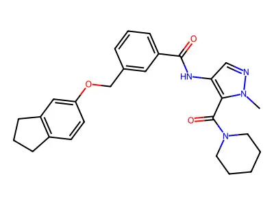 3-(2,3-dihydro-1H-inden-5-yloxymethyl)-N-[1-methyl-5-(piperidine-1-carbonyl)pyrazol-4-yl]benzamide structure
