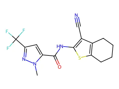 N-(3-cyano-4,5,6,7-tetrahydro-1-benzothiophen-2-yl)-1-methyl-3-(trifluoromethyl)-1H-pyrazole-5-carboxamide structure