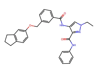 4-[[3-(2,3-dihydro-1H-inden-5-yloxymethyl)benzoyl]amino]-1-ethyl-N-phenylpyrazole-3-carboxamide structure
