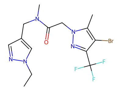 2-[4-bromo-5-methyl-3-(trifluoromethyl)-1H-pyrazol-1-yl]-N-[(1-ethyl-1H-pyrazol-4-yl)methyl]-N-methylacetamide structure