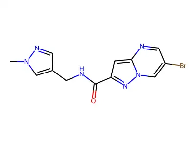 6-bromo-N-[(1-methylpyrazol-4-yl)methyl]pyrazolo[1,5-a]pyrimidine-2-carboxamide structure