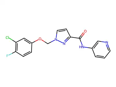 1-[(3-chloro-4-fluorophenoxy)methyl]-N-pyridin-3-ylpyrazole-3-carboxamide structure