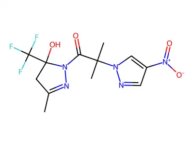 1-[5-hydroxy-3-methyl-5-(trifluoromethyl)-4H-pyrazol-1-yl]-2-methyl-2-(4-nitropyrazol-1-yl)propan-1-one structure