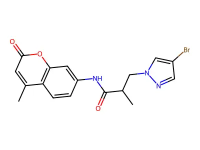3-(4-bromopyrazol-1-yl)-2-methyl-N-(4-methyl-2-oxochromen-7-yl)propanamide structure