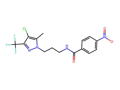 N-[3-[4-chloro-5-methyl-3-(trifluoromethyl)pyrazol-1-yl]propyl]-4-nitrobenzamide structure