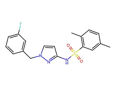 N-[1-[(3-fluorophenyl)methyl]pyrazol-3-yl]-2,5-dimethylbenzenesulfonamide structure