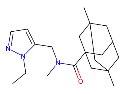 N-[(2-ethylpyrazol-3-yl)methyl]-N,3,5-trimethyladamantane-1-carboxamide structure