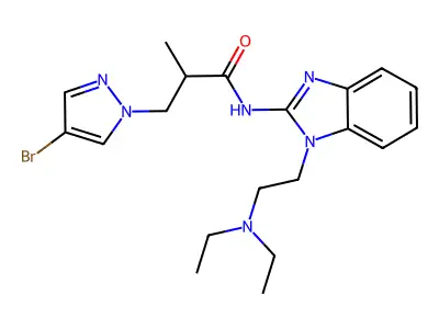 3-(4-bromopyrazol-1-yl)-N-[1-(2-diethylaminoethyl)benzimidazol-2-yl]-2-methylpropanamide structure