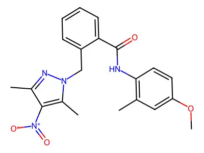 2-[(3,5-dimethyl-4-nitro-1H-pyrazol-1-yl)methyl]-N-(4-methoxy-2-methylphenyl)benzamide structure