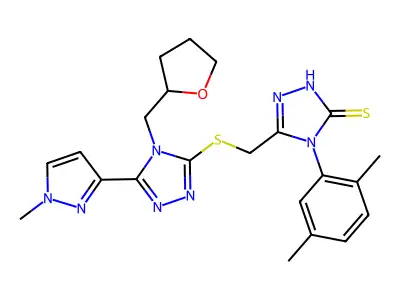 4-(2,5-dimethylphenyl)-3-[[5-(1-methylpyrazol-3-yl)-4-(oxolan-2-ylmethyl)-1,2,4-triazol-3-yl]sulfanylmethyl]-1H-1,2,4-triazole-5-thione structure