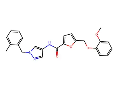 5-[(2-methoxyphenoxy)methyl]-N-[1-[(2-methylphenyl)methyl]pyrazol-4-yl]furan-2-carboxamide structure