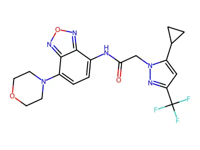 2-[5-cyclopropyl-3-(trifluoromethyl)pyrazol-1-yl]-N-(4-morpholin-4-yl-2,1,3-benzoxadiazol-7-yl)acetamide structure
