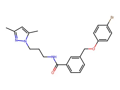 3-[(4-bromophenoxy)methyl]-N-[3-(3,5-dimethylpyrazol-1-yl)propyl]benzamide structure