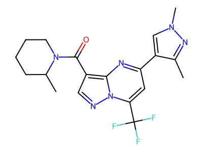 [5-(1,3-dimethylpyrazol-4-yl)-7-(trifluoromethyl)pyrazolo[1,5-a]pyrimidin-3-yl]-(2-methylpiperidin-1-yl)methanone structure