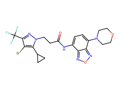 3-[4-bromo-5-cyclopropyl-3-(trifluoromethyl)pyrazol-1-yl]-N-(4-morpholin-4-yl-2,1,3-benzoxadiazol-7-yl)propanamide structure