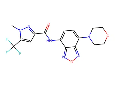 1-methyl-N-(4-morpholin-4-yl-2,1,3-benzoxadiazol-7-yl)-5-(trifluoromethyl)pyrazole-3-carboxamide structure