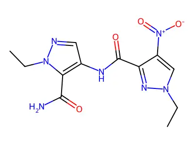 N-(5-carbamoyl-1-ethylpyrazol-4-yl)-1-ethyl-4-nitropyrazole-3-carboxamide structure